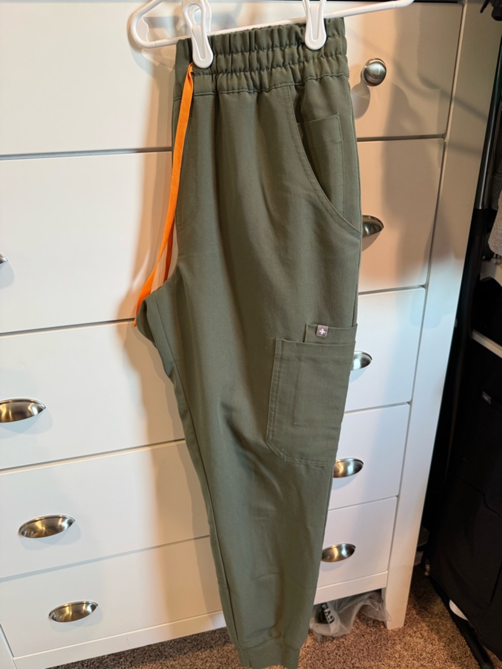 Figs Moss Joggers with Bright Orange Drawstring